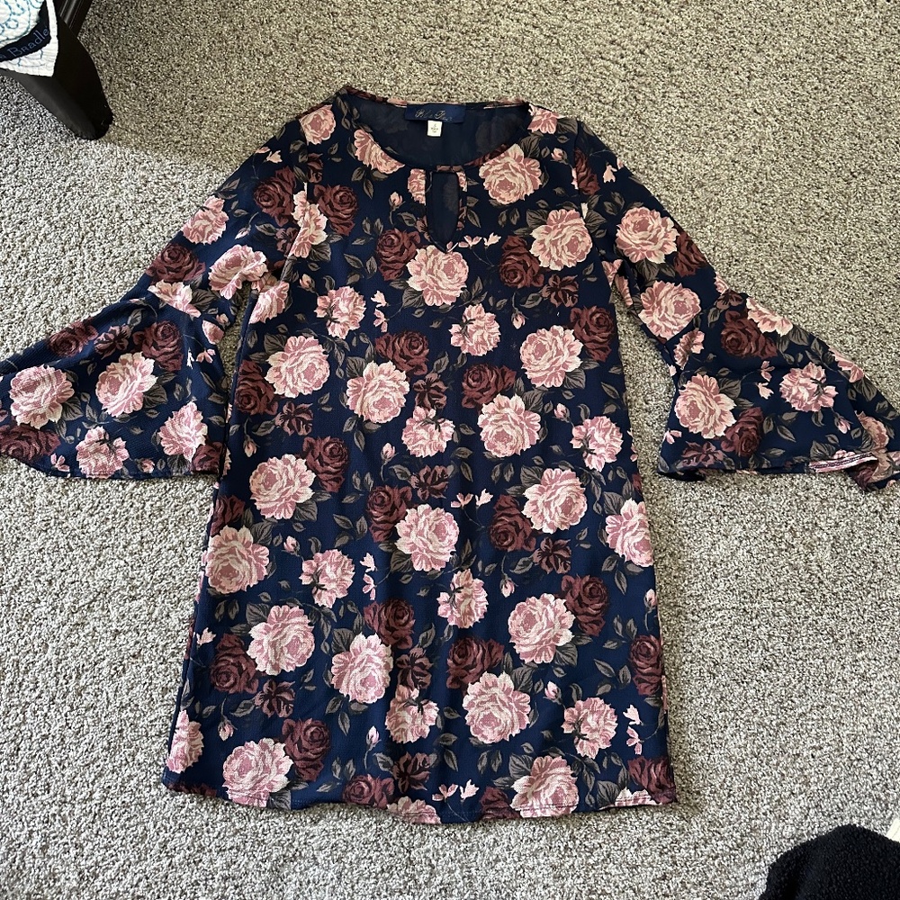 Navy floral print sheer dress Small